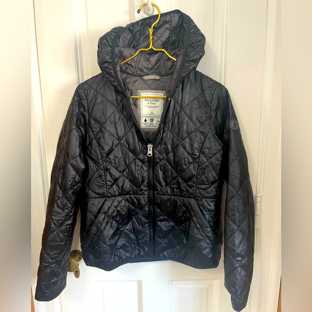 Abercrombie & Fitch Quilted Hooded Puffer Jacket Primaloft Black Medium